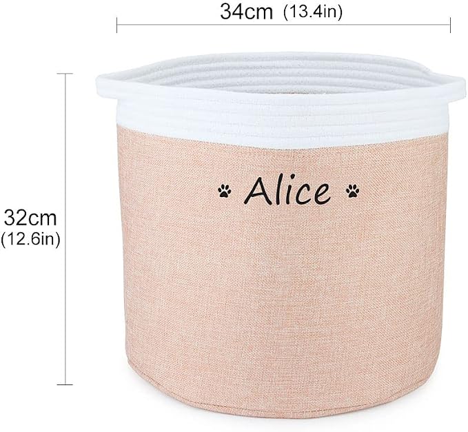 Personalized Dog Toy Storage Basket Bin Collapsible Customized Pet's Name Round Storage, Organizer for Dog Toys、Clothing、Apparel & Accessories with Box (Paw Yellow Khaki)