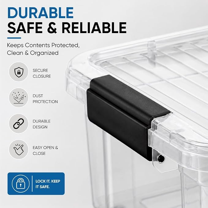 Superio 13.7 Quart Clear Plastic Storage Bin with Lid, Stackable Organizer Box, BPA-Free Storage Container for Home, Garage, School & Office, 6 Pack