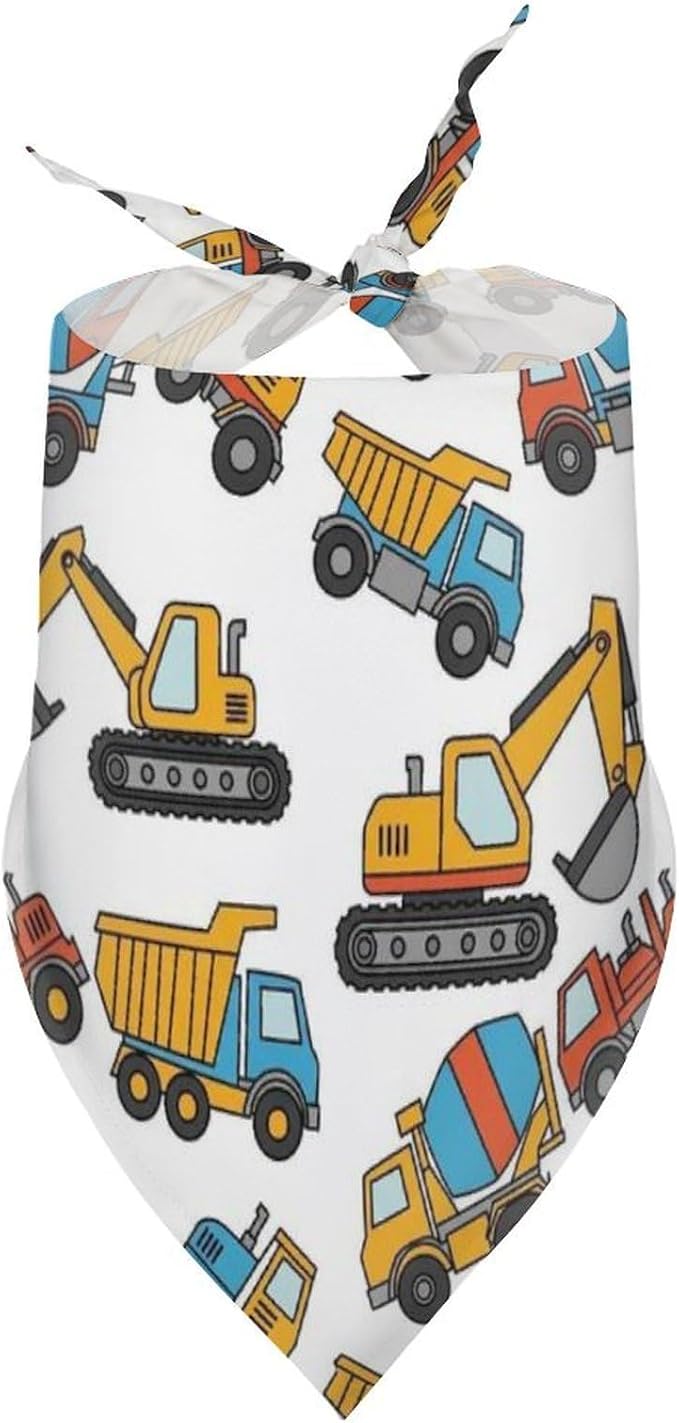 Summer Breathable Scarf for Small, Medium, Large Dogs Excavators Cars Construction Tractor and Cats, Washable Handkerchief with Adjustable Design