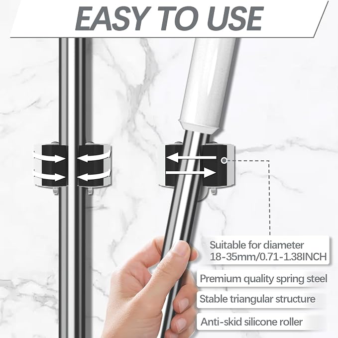 3-H Broom Holder Wall Mount 30 Pack, Heavy Duty Stainless Steel Mop and Broom Organizer Clips, Strong Grip Wall Mount Holders for Garage, Garden, Laundry Room & Utility Closet, Matte Black