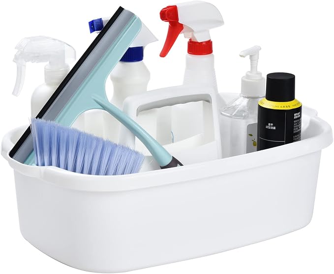 Large Cleaning Supplies Caddy with Handle, Plastic Storage Bucket Organizer for Cleaning Products, Shower Caddy Basket for Car, Dorm, Bathroom, Garden, Kitchen -White
