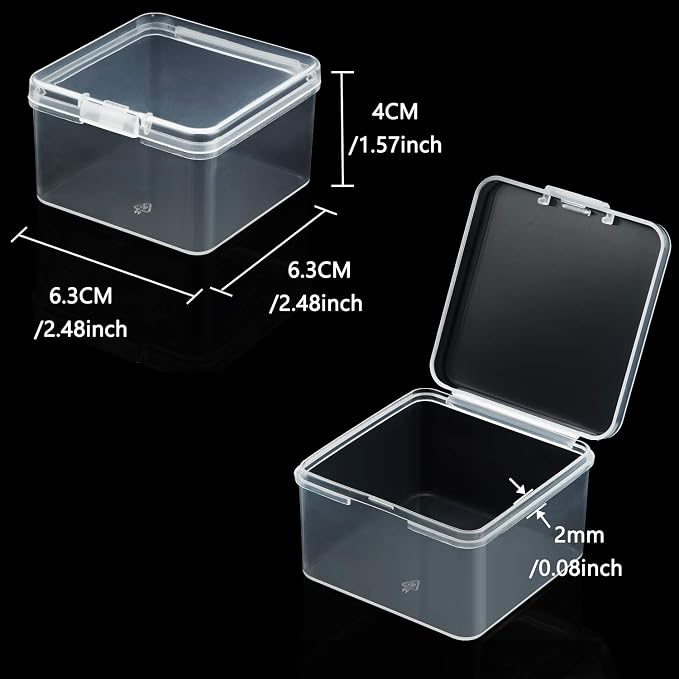 SATINIOR 24 Packs Small Clear Plastic Beads Storage Containers Box with Hinged Lid for Storage of Small Items, Crafts, Jewelry, Hardware (2.5 x 2.5 x 1.6 in)
