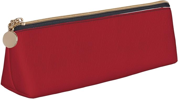Leather Pen Case with Zipper - Aesthetic Pen Holder Amaranth red Pencil Case for Women & Men - Handcrafted Pencil Bag Multi-Functional Travel Cosmetic Case for Work Office Tool Pouch