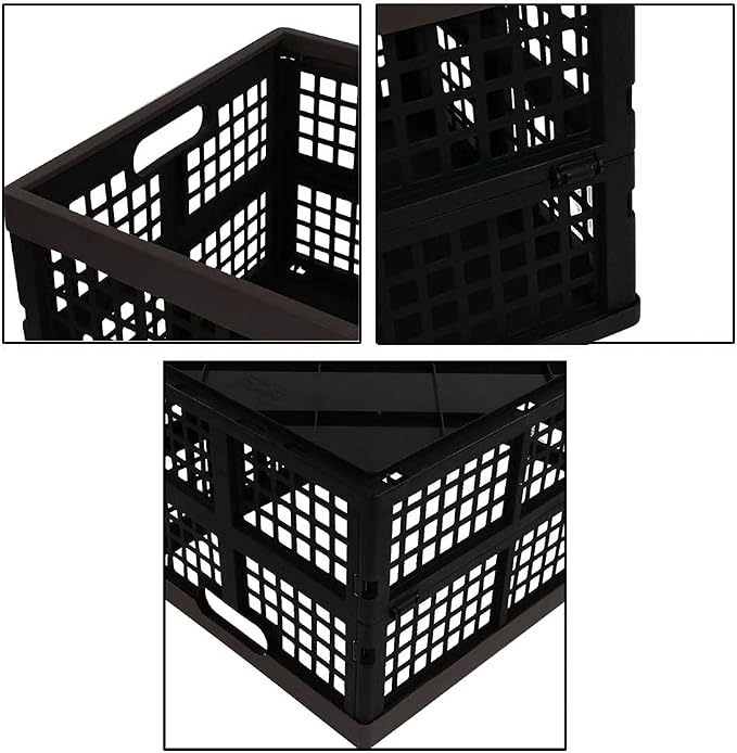 Morcte 3-Pack 42 L Collapsible Storage Crates, Stacking Storage Basket | Plastic crates, 42L large capacity, stackable & foldable, ventilated grid design, for home, office, garage storage