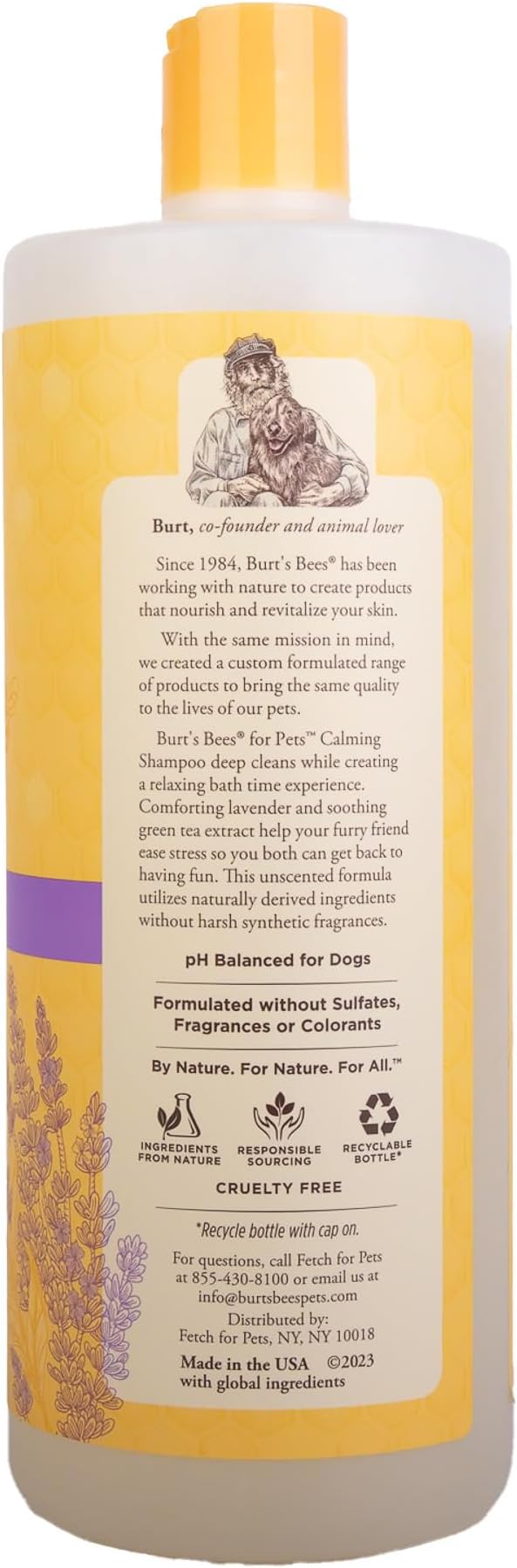 Burt's Bees for Pets Calming Dog Shampoo with Lavender and Green Tea, 95% Natural Origin, pH Balanced, No Sulfates, Soothing Lavender Scent, for All Dog Breeds, 32 Fl Oz - 2 Pack