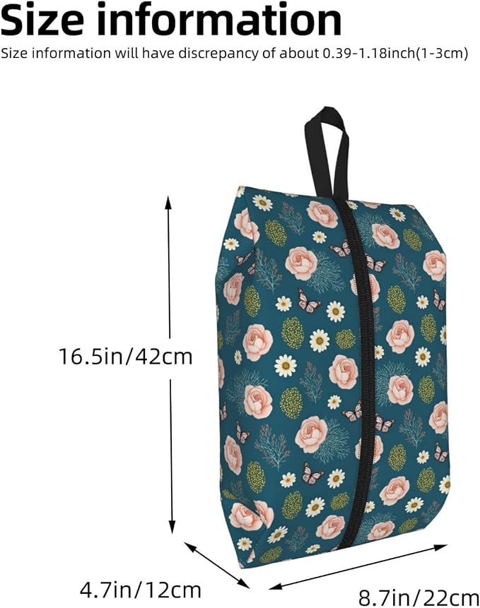 Vintage Romantic Rose & Daisy Travel Shoe Bag for Men & Women, Waterproof Shoe Storage Organizer with Zipper, Portable Shoe Pouch for Sneakers, Heels, Sandals, Gym & Travel Luggage 2PCS