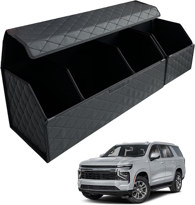 Car Trunk Organizer for For Chevy Tahoe - Custom Fit,Easy Installation，Large Space Outdoor Trunk Organizer with Leather,Hook and Loop Fastener,4-Layer Cover,For Chevy Tahoe 2021-2025
