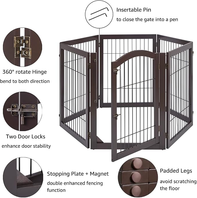 unipaws 144" Extra Wide Dog Gate and Pet Playpen with Walk Through Door