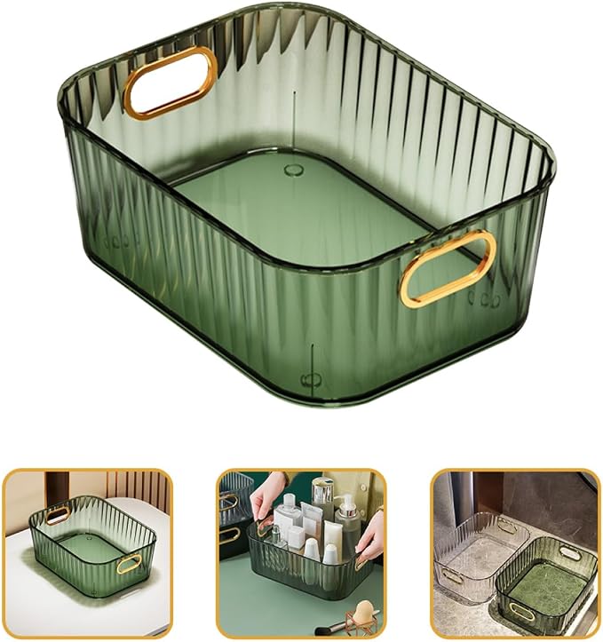 Desktop Makeup Organizer Box PET ABS Compact Open Storage | Skincare Storage Container, Dressing Table Use, Simple Stylish Shape, Space Saving Organization