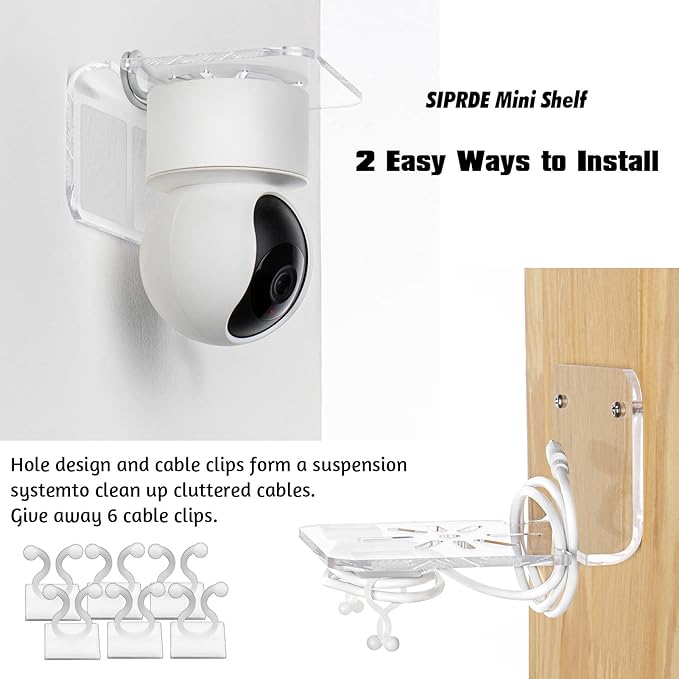 SIPRDE Acrylic Small Wall Shelf Set of 3 for Security Cameras, Speakers, Baby Monitors & More - 4'' Universal Adhesive Shelf Easy to Install No Drill, with Cable Clips (Clear) | Compatible for Speakers, Baby Monitors, Universal Adhesive Wall Shelf, Bat...