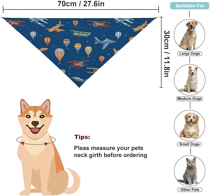 Pet Scarf for Small and Large Dogs Party Supplies, Casual Daily Use, Washable Cartoon Airplanes Lightweight Pet Fashion Accessories