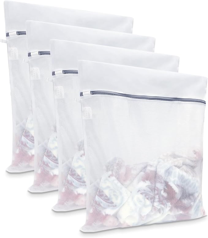 GOGOODA XL Mesh Laundry Bags, 4-Pack Large Wash Bags with Auto-Lock Zipper | for Sweaters & Delicates, Fine Mesh for Washing Machine
