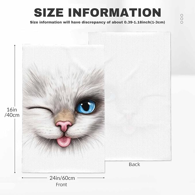 Funny Cat 2Pcs Kitchen Towels Creative Smiling Cat Blue Eyes Portrait 16X24 Inch Ultra Soft Tea Towel Super Absorbent Terry Dish Towels for Kitchen Linens