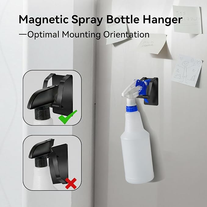 KIHOGEM Magnetic Spray Bottle Hanger | Stainless Steel Spray Bottle Holder with Strong Magnetic Backing for Refrigerator Grill RV 4pcs, Black