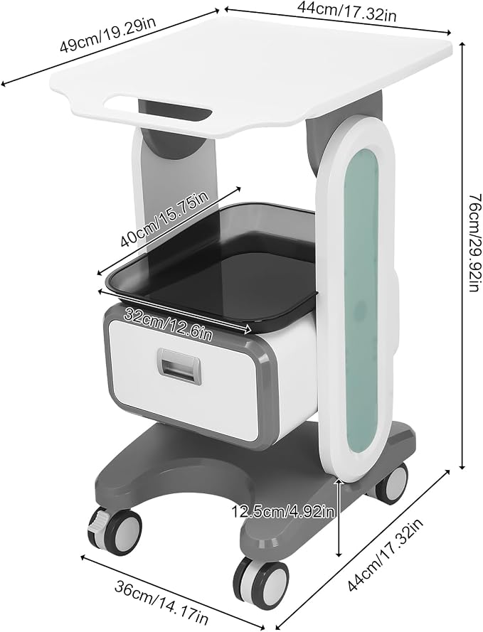 Mobile Medical Trolley Cart, 132 Lbs Load Portable Professional Cart Vehicle Beauty Storage Cart Rolling Bathroom Organizer with Wheels and Trays for Beauty Salons, Pet Shops (Black White Grey)