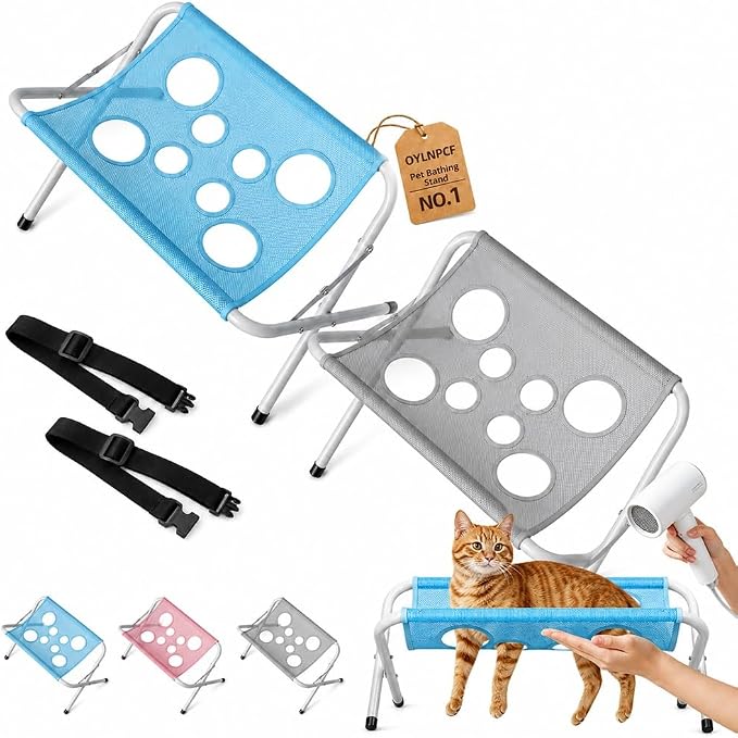 Cat Grooming Hammock,Foldable Pet Table For Dogs Home,Dog Bath Stand | Painted Iron Frame,Soft Breathable Sling,Secure Restraint,Portable Design,Small Breeds,Nail Care,Washing Support(2PCS*B)