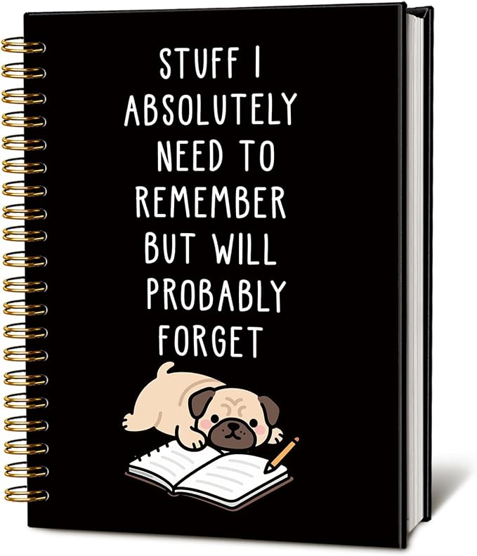 LIANGW Funny Pug Notebook Journal Gifts for Women & Men | Gifts for Pug Lovers Notebooks for Women, Funny Human Resources Gifts for Coworkers, Black Spiral Notebook 5.5x8.3 Inch