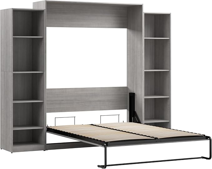 Bestar Queen Murphy Bed & Closet Organizer, Platinum Gray, Claremont, 105W | Closet Organizers; for guest room or multipurpose space; 10-year warranty