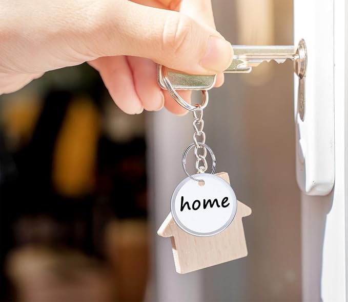 ONLYKXY 60pcs Round Paper Label Tag with Split Ring for Key Chain,Universal Identifiers Name Luggage Marking Tag with Metal Rim Blank Coded Price Display Hanging for Home,Office (White, 1 in)