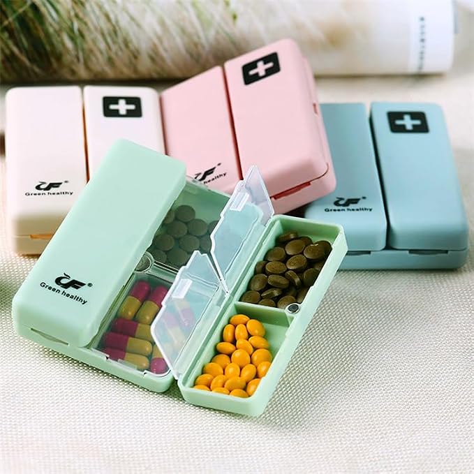 Small Magnetic Pill Case, 7-Day Weekly Travel Pill Box Container | 7 Compartments Medicine Organizer Dispenser, Daily Medication Holder Planner for Vitamin, Meds, Fish Oils, Supplement, Green