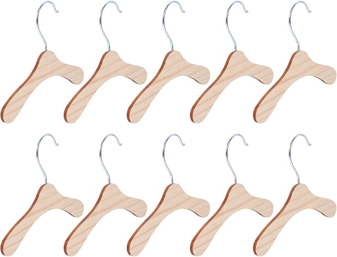 10pcs Wooden Pet Apparel Hangers Pet Clothes Hangers Drying Rack Dog Clothing Hanging Rack Ultra Thin Space Saving Hook (14x14cm)