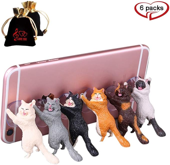 Novelty 6Pcs Sucker Cat Phone Holder Sucker Cup Phone Stand Kawaii Cat Phone Stand Kitty Phones Holder Decoration
