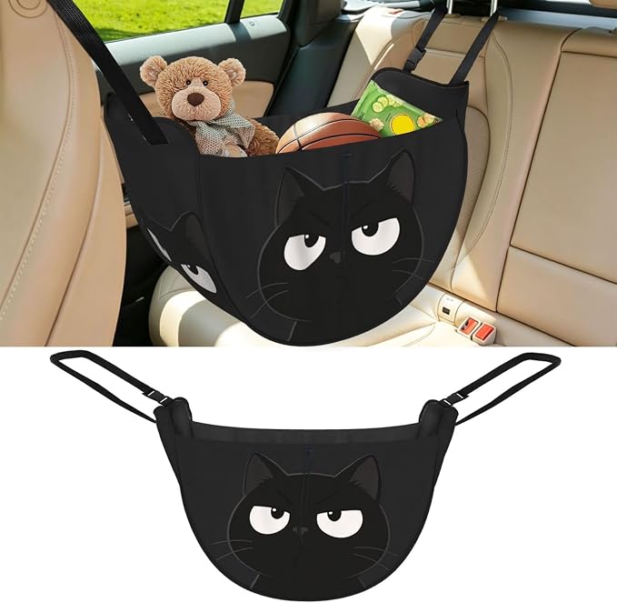 Black Cat Car Seat Organizer-Backseat Storage Bag for Travel | Waterproof Durable. Holds Snacks Gear Essentials. Fits Most Cars.