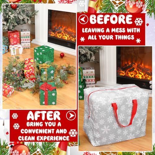 Kajaia 2 Pcs Christmas Ornament Storage 18 x 15 x 10 Inch Snowflake Holiday Accessories Bag Christmas Storage Containers Tear Proof Xmas Ornament Organizer with Handles Full Length Zipper (Gray)