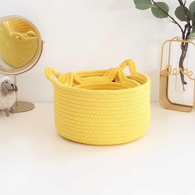 Large Cat Ears Toy Organizer, Woven Cotton Rope Basket, Decorative Nursery Bins & Boxes Gift Basket Empty for Baby Pet Toy Storage