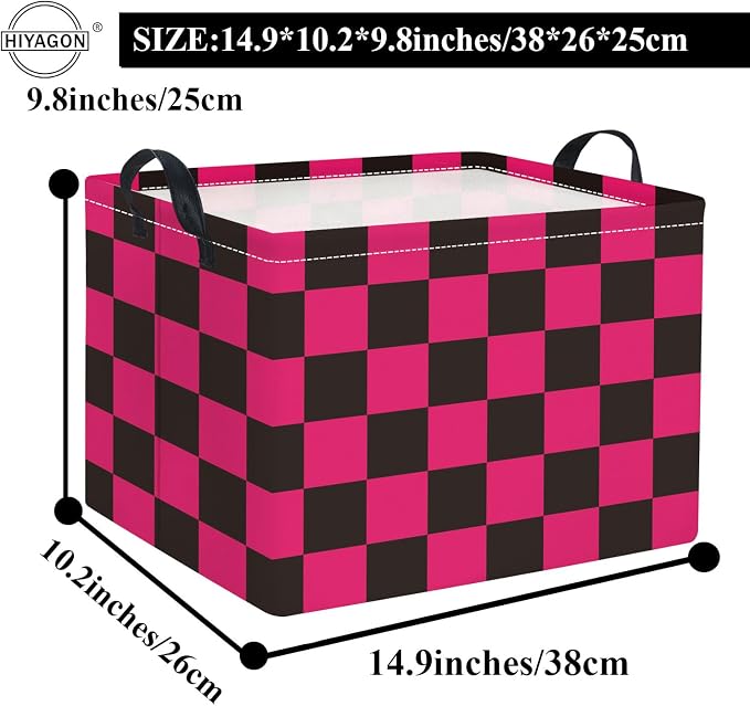 Rectangular Kids Basket Baby Girl Basket Fabric Storage Bin Organizer Box Room Decor(Pink Black Checkered)