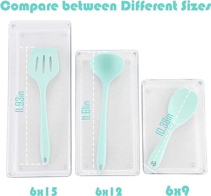 5 Pack Clear Plastic Drawer Organizer Tray Cutlery Utensil Makeups Drawer Silverware Organizers 12" X 6"