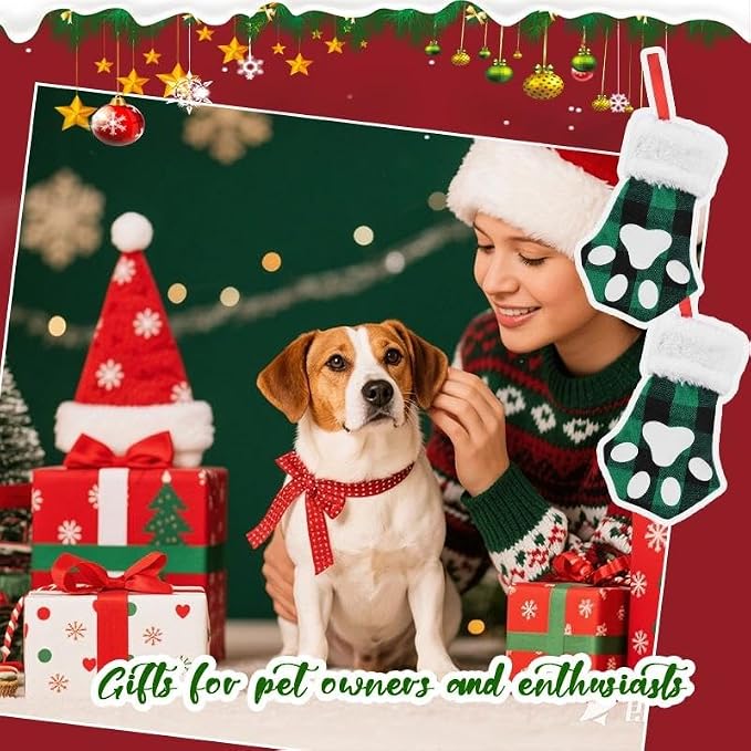 yaozeio Christmas Kitchen Utensil Holder Bag for Pet Lover Christmas Xmas Gifts for Dog Cat Owner Paw Flatware Organizer Storage Xmas Hanging Ornament Decoration Plaid Holiday Party Favor for 2