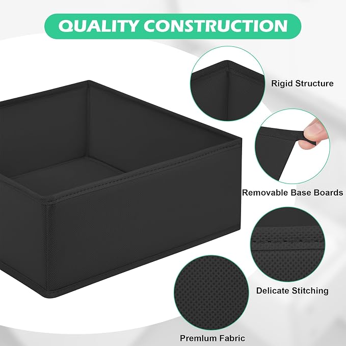 Drawer Clothing Organizer 16-Pack, Black Underwear Dividers | Multiple sizes Fabric Folding Wardrobe Organizer,Storage Bins Store Baby Clothes, Bras,Underwear,Panties,Belts,Socks,Ties