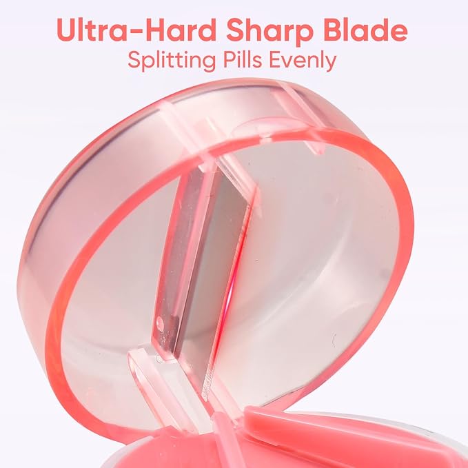 3-in-1 Pill Crusher and Cutter (Pink) | Pills Crusher Fine Powder with Stainless Steel Grinding Head, Storage for Tablets, Cutter Splitter for Small and Tiny Pills