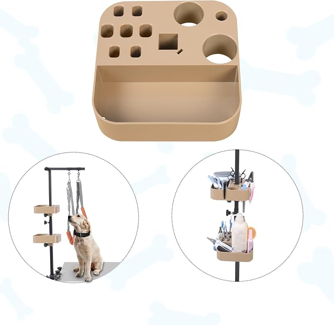 Pet Grooming Organizer for Scissors Brushes and Tools Holder - Portable Dog Grooming Table and Arm Stand Tools(khakiSquare 2PCS)