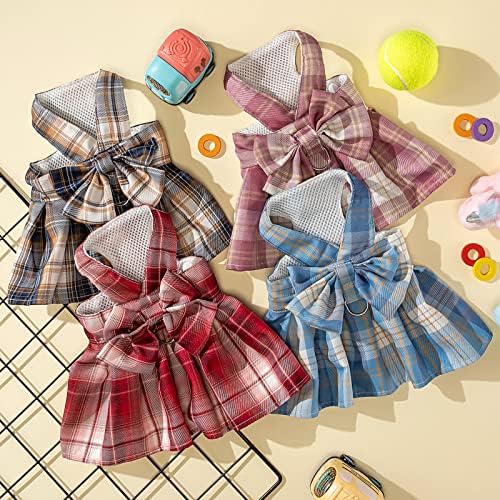 Potchen 4 Pcs Plaid Dog Dresses, XS, Chest 11 in, Dark Color