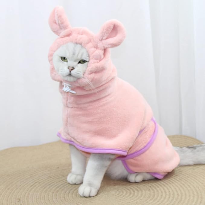 Dog Bathrobe Towel, Cat Bathrobe Microfiber Fast Drying Absorbent Hooded Bath Towel for Puppy Small Medium Large Dog Cat(Pink,XS)