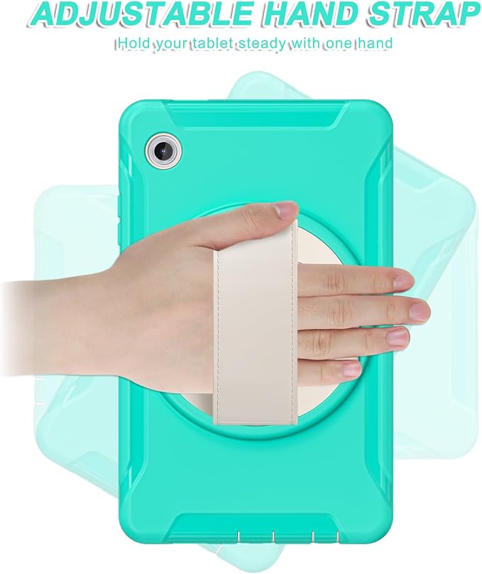 for Samsung Galaxy Tab A11 (2025) 8.7 inch Case 5G with Screen Protector, Hand Strap, Pen Holder & 360° Rotating Stand,Shockproof Protective Cover for SM-X130/X133/X135 (Green B)