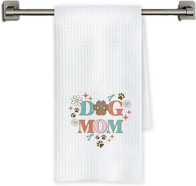 Chicimln Trendy Leopard Dog Mom Kitchen Towels, Dog Mom Lover Gifts for Women Decorative Hand Towels for Bathroom, Dogs Owner Gifts Dish Tea Towel Drying Cloth for Kitchen Decor, 16x24 Inch