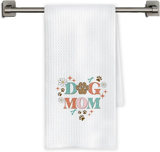 Chicimln Trendy Leopard Dog Mom Kitchen Towels, Dog Mom Lover Gifts for Women Decorative Hand Towels for Bathroom, Dogs Owner Gifts Dish Tea Towel Drying Cloth for Kitchen Decor, 16x24 Inch