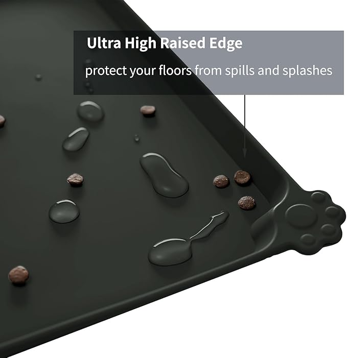 Reopet Waterproof Pet Feeding Mat, Non-Slip Silicone Placemats for Dog Cat Food and Water Bowl, High Raised Edges to Prevent Spills and Protect Floors