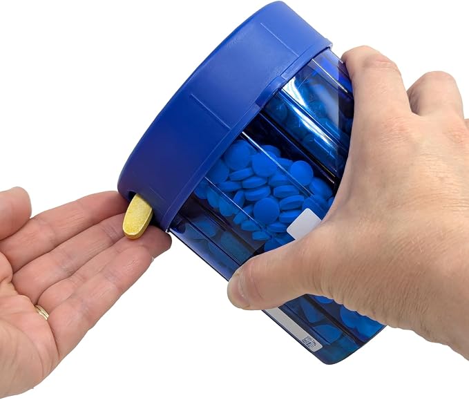 XL Supplement Pill Dispenser Bottle, 7 Compartment, Labels, Easy Open, Anti-Mixing, UV Protected Organizer, Extra Large Monthly Vitamin, Monster Fit Medication Holder (Cobalt Blue, Large) (Pack of 3)