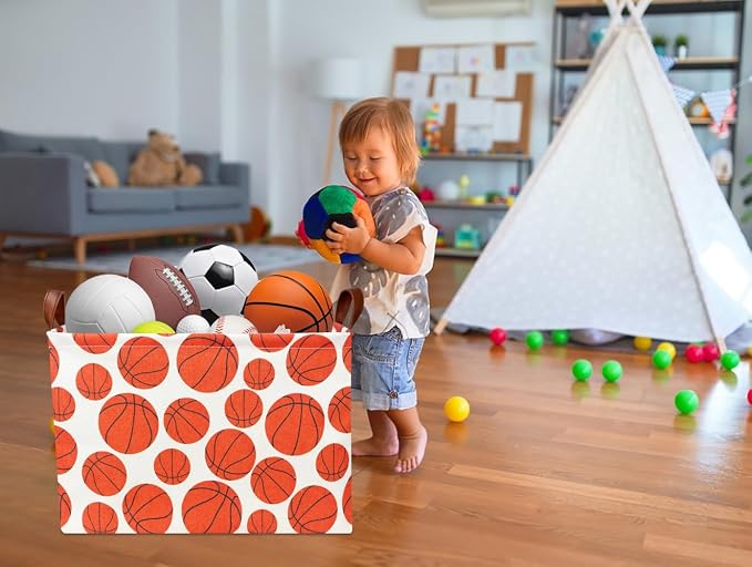 NTAOHAMPER Rectangular Basketball Storage Basket , Storage Bin with Handles,Baby Room Decor,Gift Basket(Basketball)