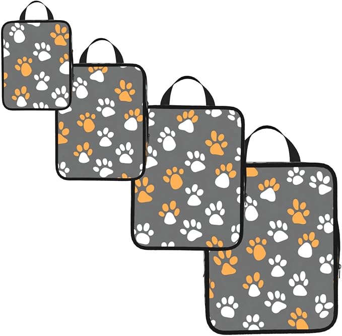 4 Set Compression Packing Cubes for Travel | Cute Cartoon Cat Paws Cube Storage Organizer For Carry On Expandable Space Saver Packing Bags Travel Essentials