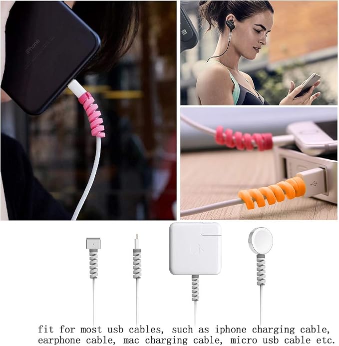 36 PCS Cable Protectors for iPhone iPad Charger End Cord Savers with 2 Desk Cable Clips, VIWIEU Spiral USB Wire Protector for Headphone MacBook Laptop Earphone Cell Phone Cute Cable Wrap Accessories