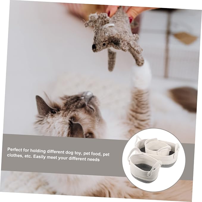 3pcs Rope Dog Toy Storage Basket Woven Pet Toy Organizer for Easy Access and Use Stylish Design for Home for Keeping Tidy