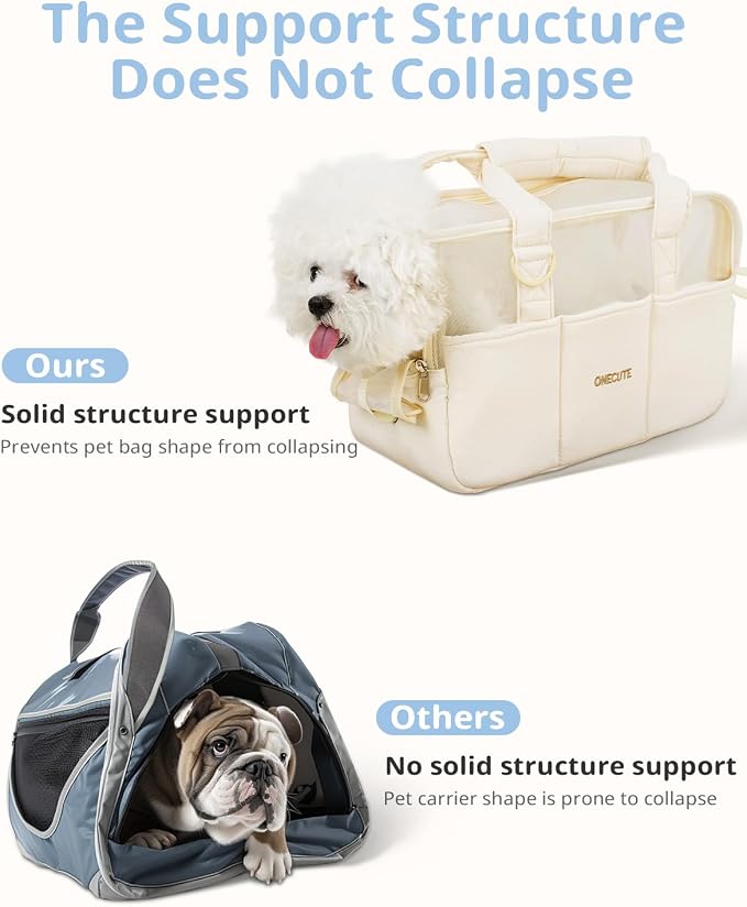 ONECUTE Dog Purse Carrier for Small Dogs Rabbit cat with Large Pockets, Cotton Bag, Dog Carrier Soft Sided, Collapsible Travel Puppy Carrier (Beige Breathable, 17.0" L x 7.5" W x 12.0" H)