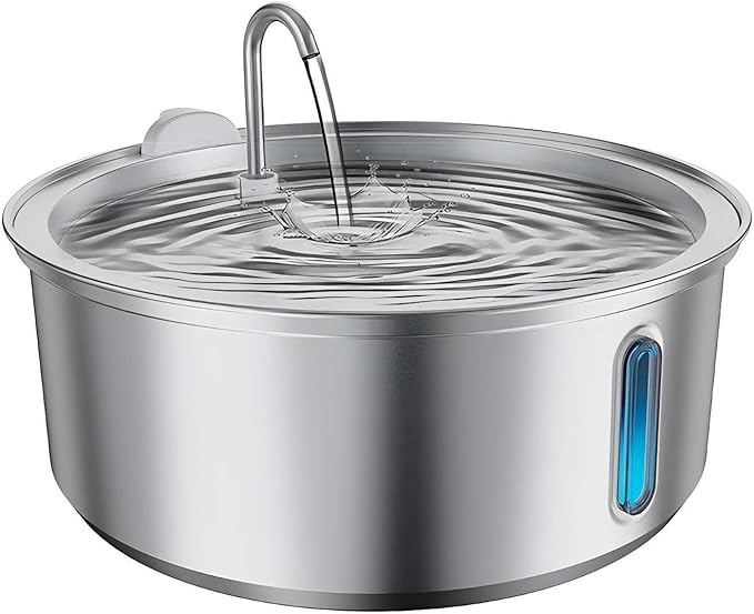 Large Dogs Water Fountain, 8L/270oz Stainless Steel Dog Water Fountain with Visual Water Level Window for Large for Families with Many Pets and Busy Families. with Operating Noise Below 30 decibels