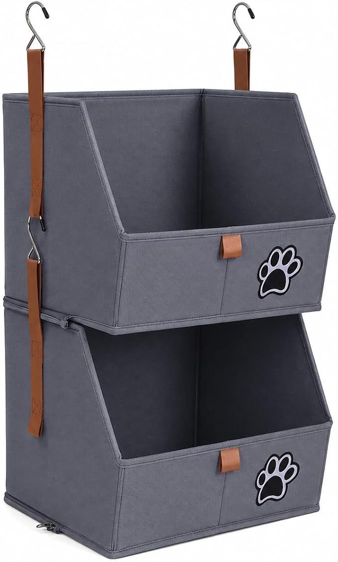 2-Tier Dog Shelves Storage Organizer, Dog Toy Basket, Hanging Closet Organizer for Pet, Fabric Storage Bins Dog Cabinet, Collapsible Baskets for Dog Toys,Collar,Clothes,Blanket -Grey