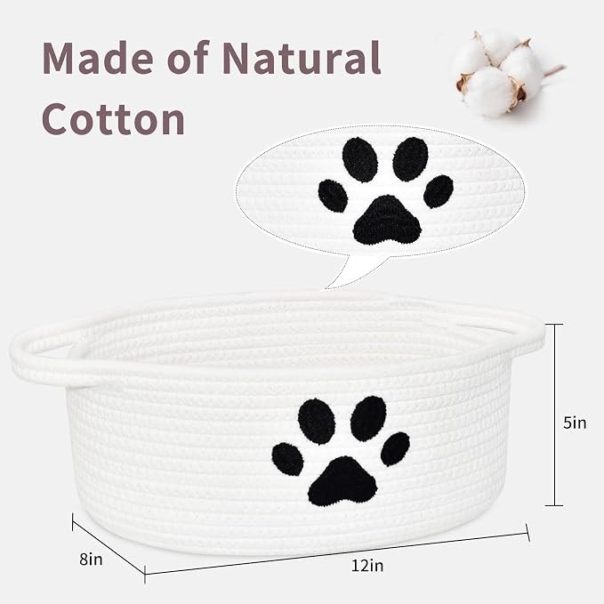 Small Woven Basket with Handle, Cute Dog Paw Baskets for Gifts Empty, Decorative Rope Woven Storage Dog Toy Basket, Nursery Baskets for Baby Shower, 12" x 8" x 5"